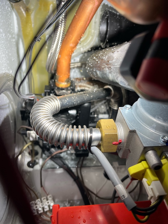 Leaking water in this boiler froze and damaged the heat exchanger.