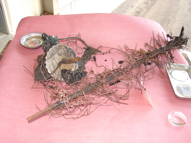 These are the remains of an artificial Christmas tree and its lights after a fire.