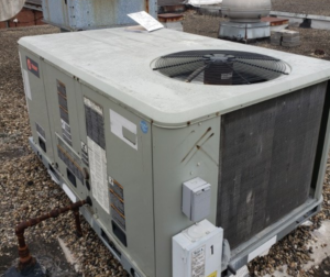 A heat pump installed on a rooftop