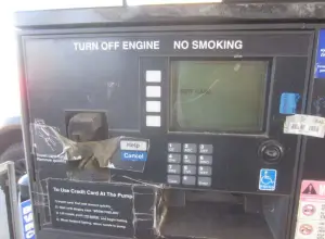 TechLoss determined that the PIN pad display on this gas pump was non-functional and showed signs of sun damage, rather than water damage from Hurricane Helene.