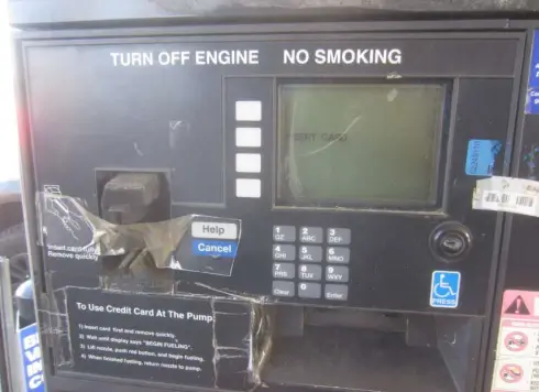 TechLoss found that this gas pump had been damaged by high voltage surge, but that it could be restored to pre-loss condition via replacement of the pin pad assembly and credit card reader, rather than a full system replacement.