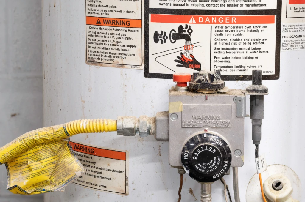 Signs that water heater components might have sustained water damage include corroded values, damp insulation, and microbial growth.