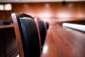 Table and chair in the courtroom